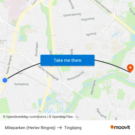 Mileparken (Herlev Ringvej) to Tingbjerg map
