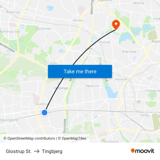 Glostrup St. to Tingbjerg map