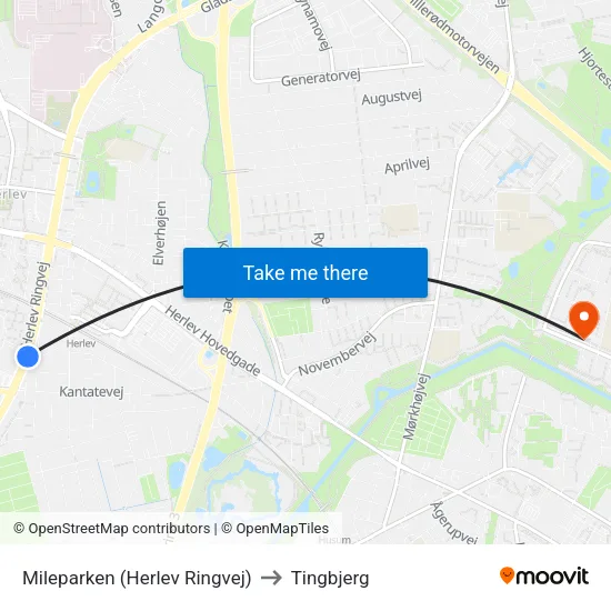 Mileparken (Herlev Ringvej) to Tingbjerg map