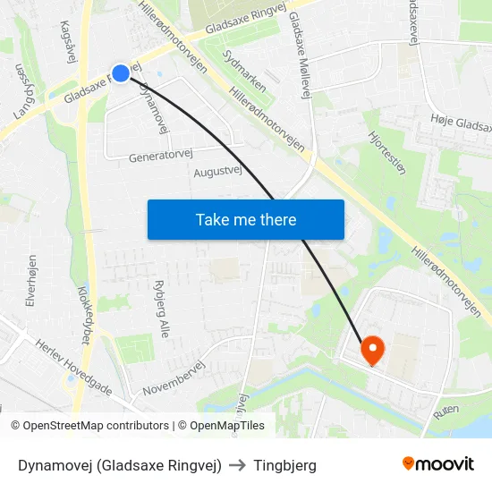 Dynamovej (Gladsaxe Ringvej) to Tingbjerg map