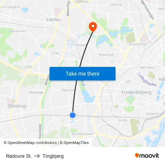 Rødovre St. to Tingbjerg map