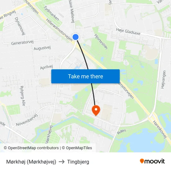 Mørkhøj (Mørkhøjvej) to Tingbjerg map