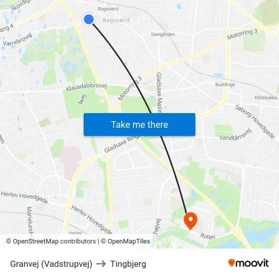 Granvej (Vadstrupvej) to Tingbjerg map