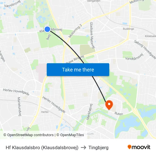 Hf Klausdalsbro (Klausdalsbrovej) to Tingbjerg map
