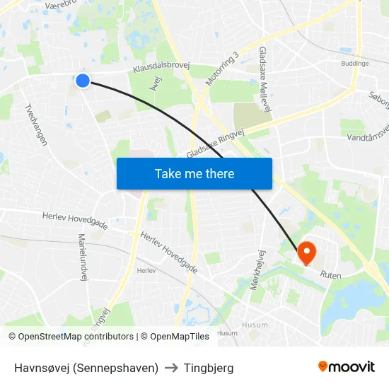 Havnsøvej (Sennepshaven) to Tingbjerg map