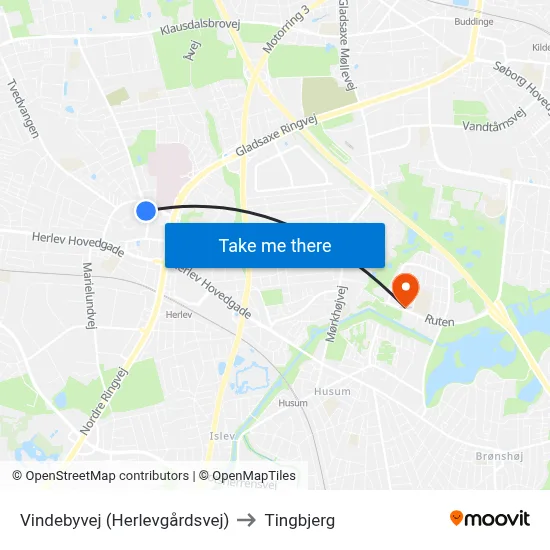 Vindebyvej (Herlevgårdsvej) to Tingbjerg map