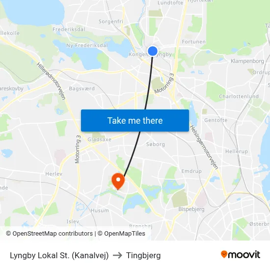 Lyngby Lokal St. (Kanalvej) to Tingbjerg map