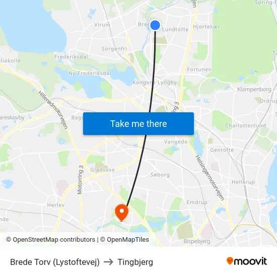 Brede Torv (Lystoftevej) to Tingbjerg map