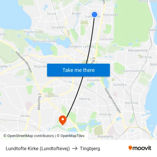 Lundtofte Kirke (Lundtoftevej) to Tingbjerg map