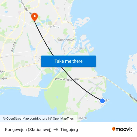 Kongevejen (Stationsvej) to Tingbjerg map