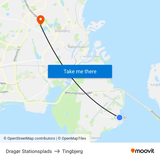 Dragør Stationsplads to Tingbjerg map