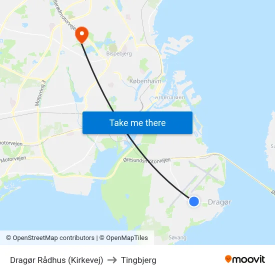 Dragør Rådhus (Kirkevej) to Tingbjerg map