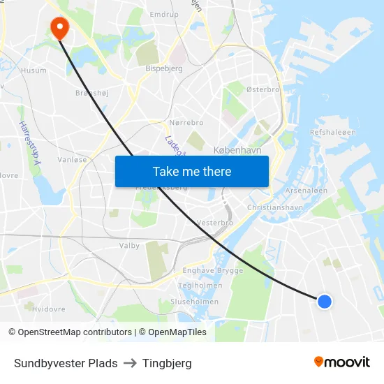 Sundbyvester Plads to Tingbjerg map