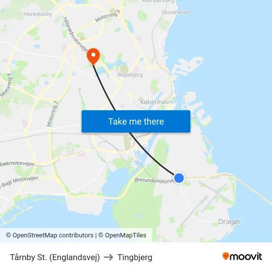 Tårnby St. (Englandsvej) to Tingbjerg map