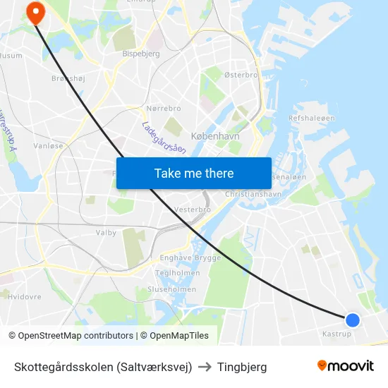 Skottegårdsskolen (Saltværksvej) to Tingbjerg map