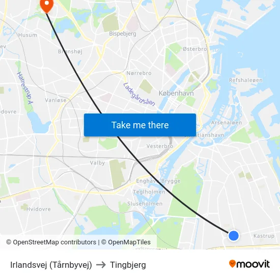 Irlandsvej (Tårnbyvej) to Tingbjerg map