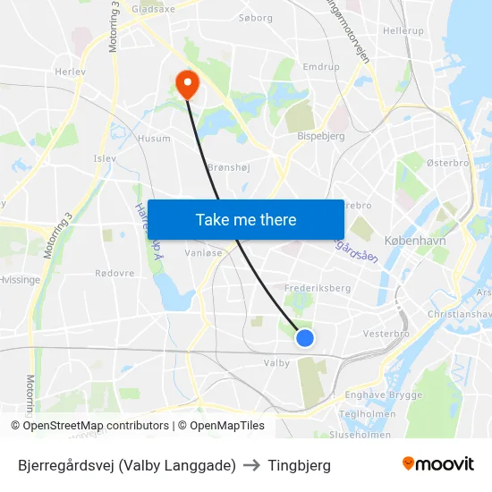 Bjerregårdsvej (Valby Langgade) to Tingbjerg map