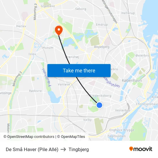 De Små Haver (Pile Allé) to Tingbjerg map