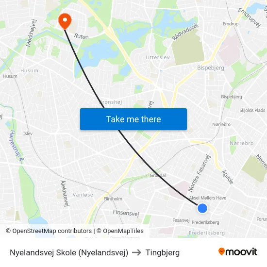 Nyelandsvej Skole (Nyelandsvej) to Tingbjerg map
