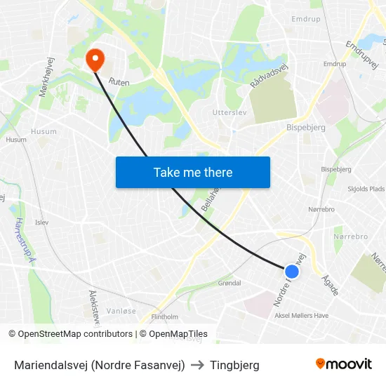 Mariendalsvej (Nordre Fasanvej) to Tingbjerg map