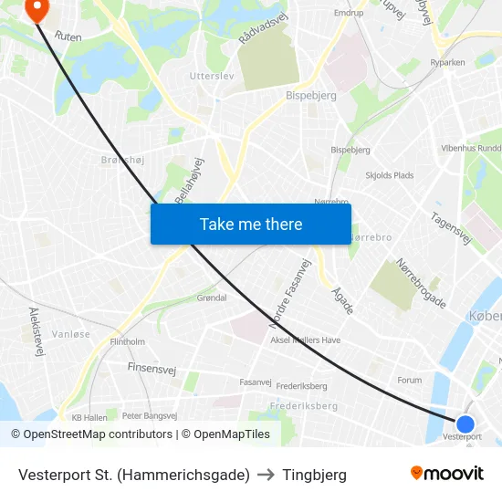 Vesterport St. (Hammerichsgade) to Tingbjerg map