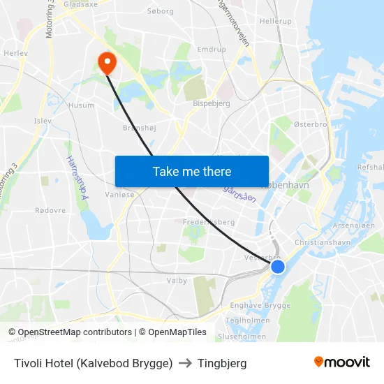 Tivoli Hotel (Kalvebod Brygge) to Tingbjerg map
