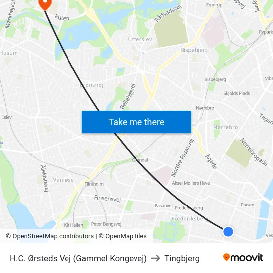 H.C. Ørsteds Vej (Gammel Kongevej) to Tingbjerg map