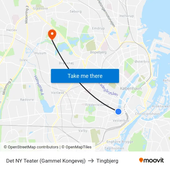 Det NY Teater (Gammel Kongevej) to Tingbjerg map