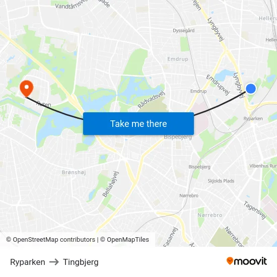 Ryparken to Tingbjerg map