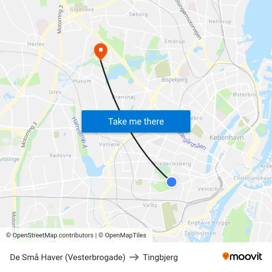 De Små Haver (Vesterbrogade) to Tingbjerg map