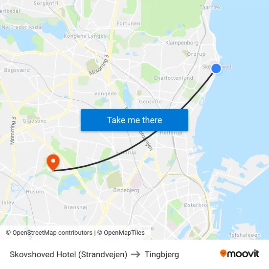 Skovshoved Hotel (Strandvejen) to Tingbjerg map