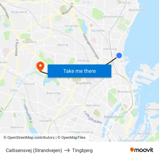 Callisensvej (Strandvejen) to Tingbjerg map