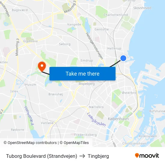 Tuborg Boulevard (Strandvejen) to Tingbjerg map
