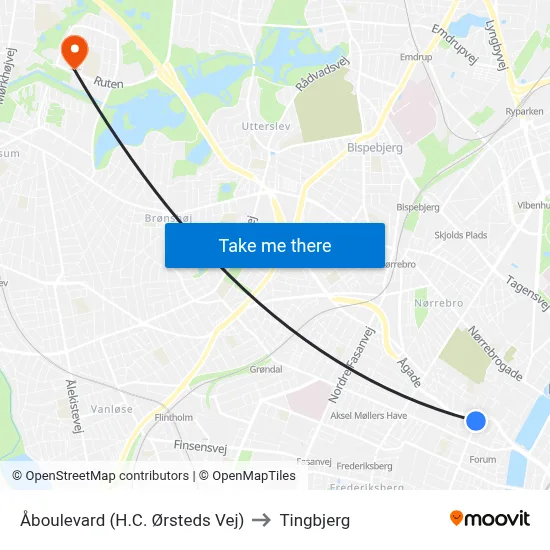 Åboulevard (H.C. Ørsteds Vej) to Tingbjerg map