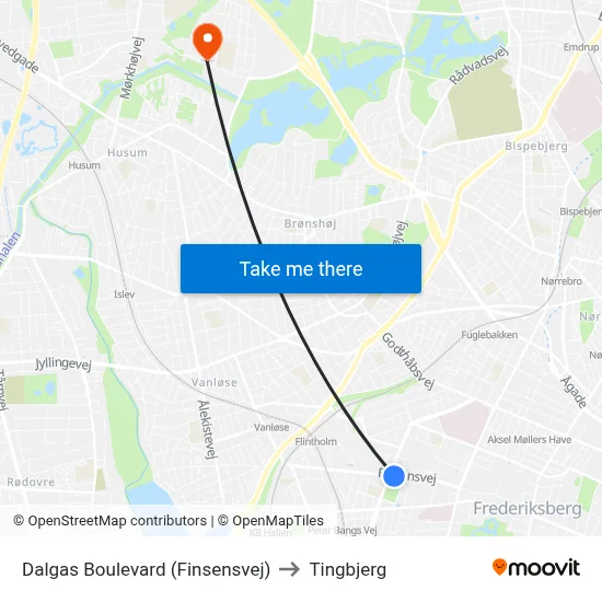 Dalgas Boulevard (Finsensvej) to Tingbjerg map