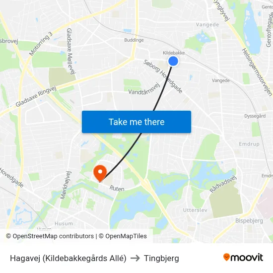 Hagavej (Kildebakkegårds Allé) to Tingbjerg map