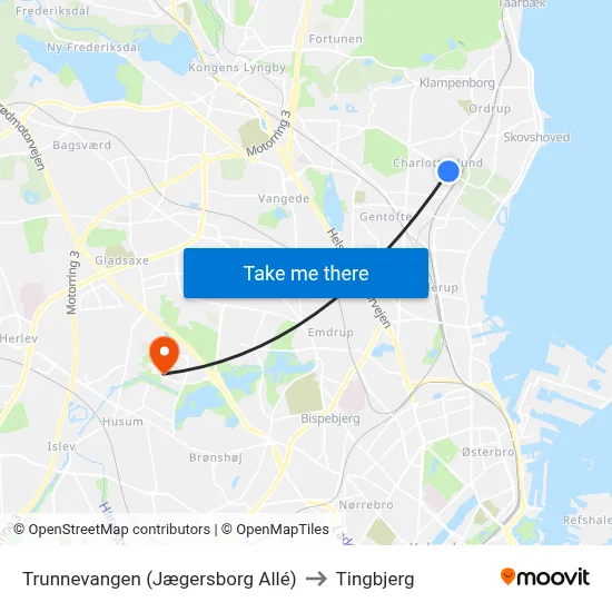 Trunnevangen (Jægersborg Allé) to Tingbjerg map