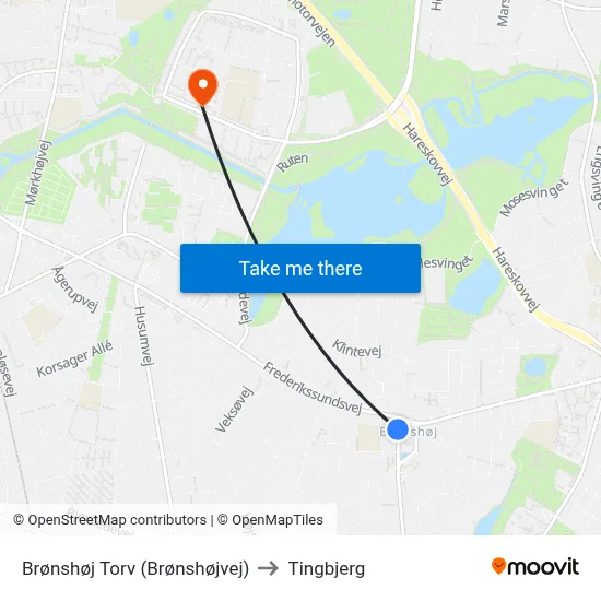 Brønshøj Torv (Brønshøjvej) to Tingbjerg map