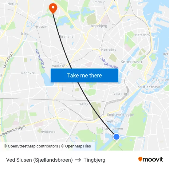 Ved Slusen (Sjællandsbroen) to Tingbjerg map