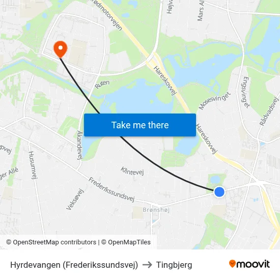 Hyrdevangen (Frederikssundsvej) to Tingbjerg map