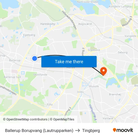 Ballerup Borupvang (Lautrupparken) to Tingbjerg map