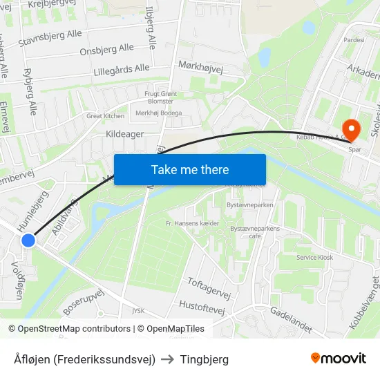 Åfløjen (Frederikssundsvej) to Tingbjerg map