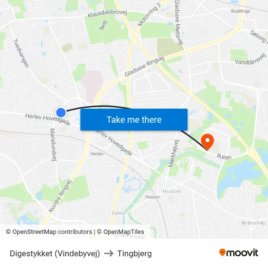 Digestykket (Vindebyvej) to Tingbjerg map