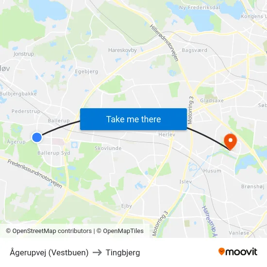 Ågerupvej (Vestbuen) to Tingbjerg map
