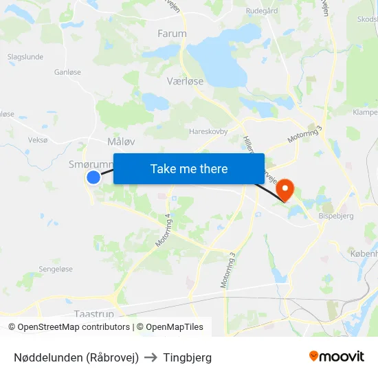 Nøddelunden (Råbrovej) to Tingbjerg map