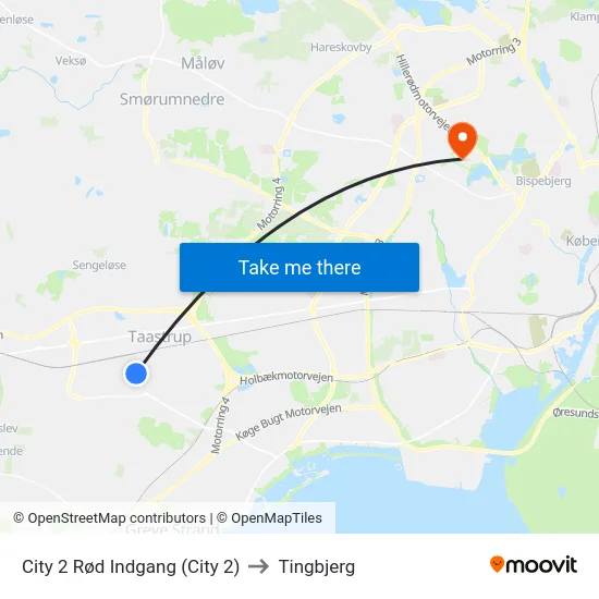City 2 Rød Indgang (City 2) to Tingbjerg map