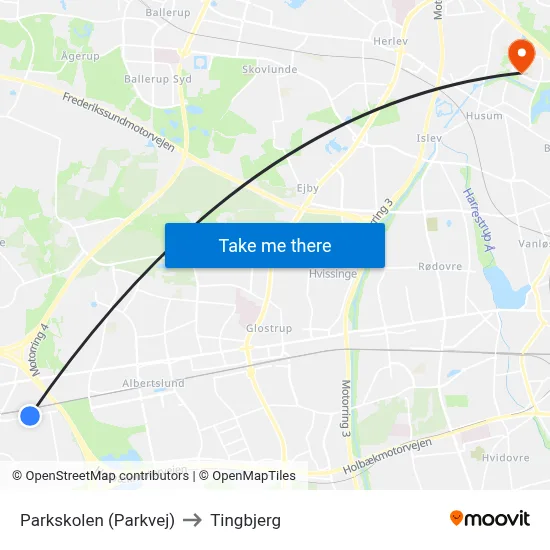 Parkskolen (Parkvej) to Tingbjerg map