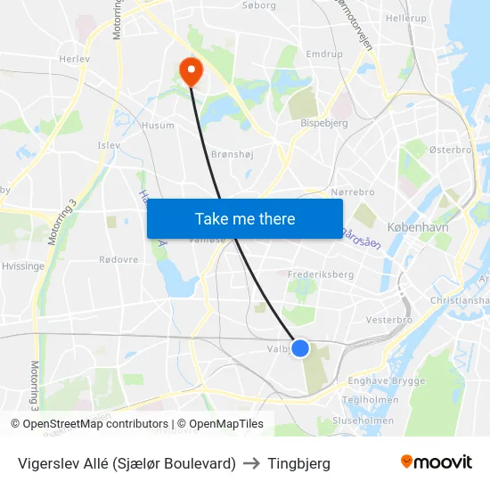 Vigerslev Allé (Sjælør Boulevard) to Tingbjerg map