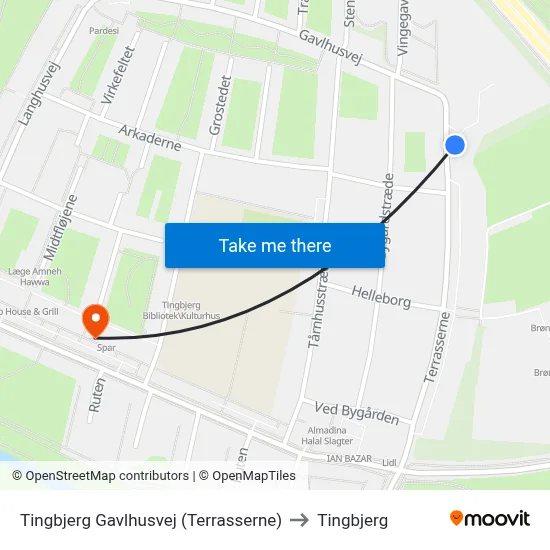 Tingbjerg Gavlhusvej (Terrasserne) to Tingbjerg map