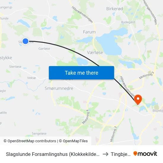 Slagslunde Forsamlingshus (Klokkekildevej) to Tingbjerg map